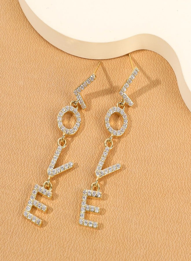 MOONWALTZ Gold LOVE Dangle Earrings for Women 14K Gold Plated Long Letter Charm Earrings Drop Cubic Zirconia Lightweight Dainty LOVE Alphabet Statement Earrings Trendy Valentine's Day Jewelry Gifts for Women - Image 3